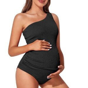 Summer Mae Maternity Swimsuit One Piece One Shoulder Ribbed Pregnancy